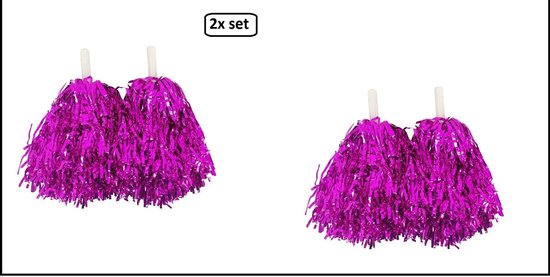 2x Set cheerleader pompons roze/pink - Dansen muziek thema feest festival pompon