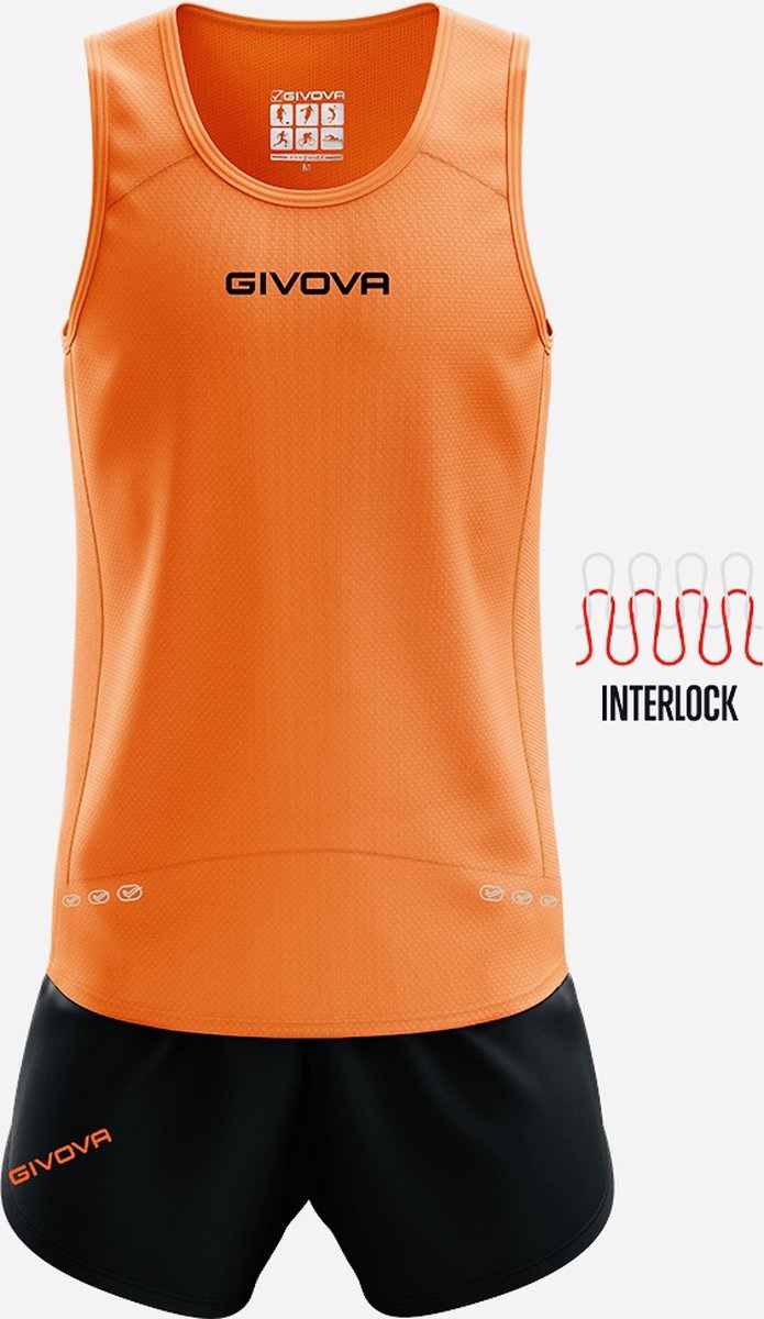 Sport kledingset Running/Hardlopen/ Fitness, Givova Kit New York KITA07, Fluo Oranje/Zwart, maat S