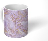 Mok - Abstract - Marmer print - Goud - Paars - Patroon - Mokken - 350 ML - Beker - Uitdeelcadeautjes