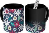 Magische Mok - Foto op Warmte Mokken - Koffiemok - Bladeren - Bloemen - Bohemian - Patroon - Magic Mok - Beker - 350 ML - Theemok