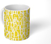 Mok - Koffiemok - Letters - Wit - Geel - Patronen - Mokken - 350 ML - Beker - Koffiemokken - Theemok
