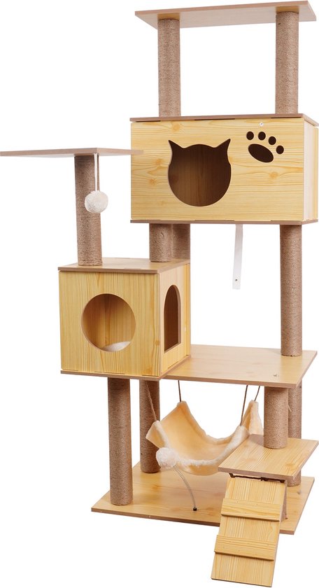 Katten Krabpaal - houten Krabpaal - 150cm hoog - hout - sisal | bol.com