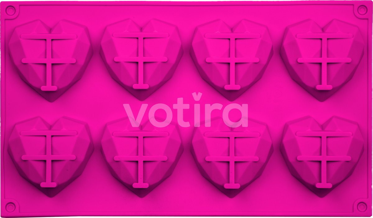 Siliconen bakvorm - 3D hart - Mal - 8 stuks - Roze