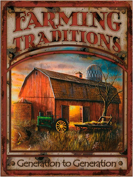 Farming Traditions - Retro wandbord - Boer en boerderij - Platteland - Amerika USA - metaal.