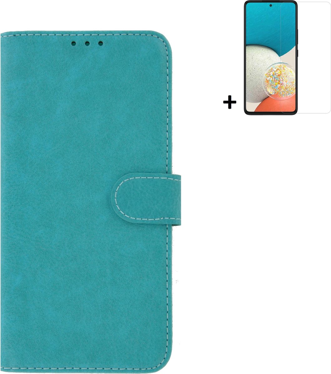 MoDo hoesje Geschikt voor Samsung Galaxy A53 5G - Kunstleer Book Case - Turquoise hoesje met screenprotector