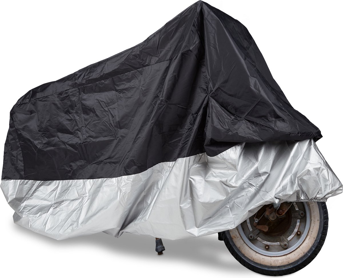 Relaxdays motorhoes - waterdicht - scooterhoes - afdekhoes - polyester - zwart/zilver - M
