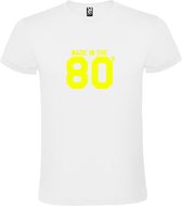 Wit T shirt met print van " Made in the 80's / gemaakt in de jaren 80 " print Neon Geel size M