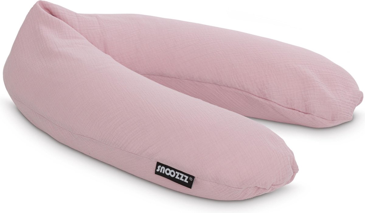 Goedkoopste Snoozzz Voedingskussen Ergonomisch Premium kwaliteit - 185 cm - microparel vulling - luxe draagtas - wasbare hoes van 100 hydrofiel katoen - Oud Roze