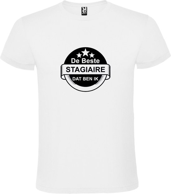 Wit T shirt met print van " De Beste Stagiaire dat ben ik " Print Zwart size XXXXXL