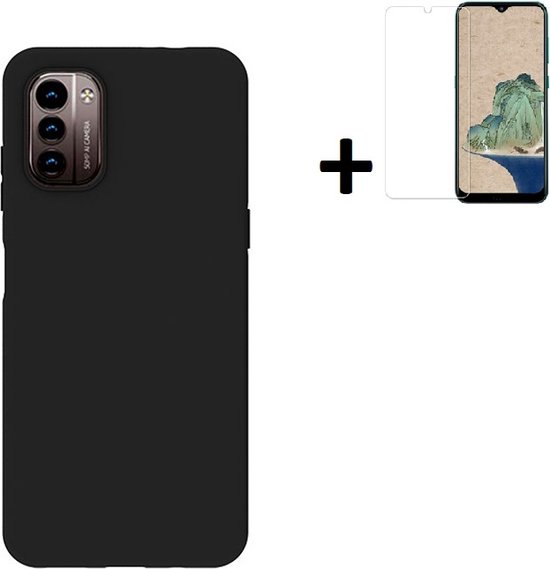 Coque MoDo pour Nokia G11/ G21 - Coque arrière en Siliconen - Zwart avec protection d'écran