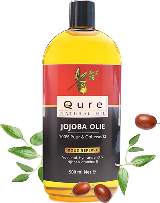 Jojoba Olie 500ml + Pompje | Biologisch | 100% Puur & Onbewerkt | Jojobaolie voor Haar, Huid en Lichaam | Huidolie | Haarolie