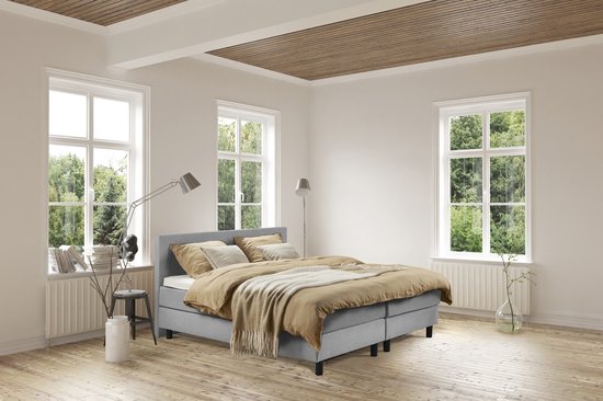 Beddenleeuw Boxspring Bed Isabella - 90x200 - Incl. Hoofdbord + Matras - Grijs