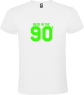 Wit T shirt met print van " Made in the 90's / gemaakt in de jaren 90 " print Neon Groen size XL