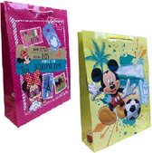 4 Luxe Disney Cadeautasjes A3 formaat 33x44cm - Mickey en Minnie Mouse Papieren cadeautasjes met Full-color bedrukking
