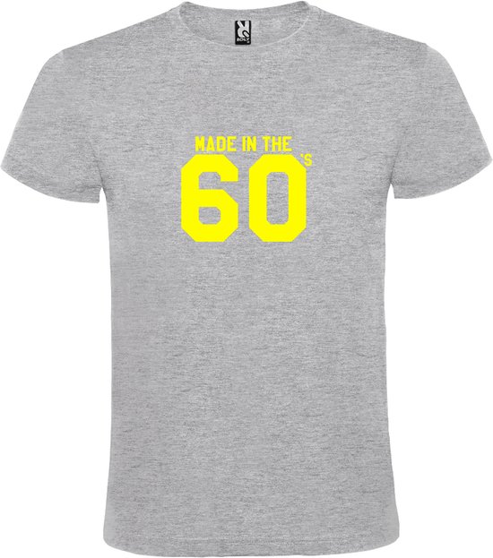 Grijs T shirt met print van " Made in the 60's / gemaakt in de jaren 60 " print Neon Geel size XXXXL