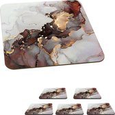 Onderzetters voor glazen - Rood - Marmer - Goud - 10x10 cm - Glasonderzetters - 6 stuks