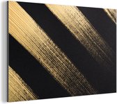 Wanddecoratie Metaal - Aluminium Schilderij Industrieel - Gouden verfstrepen op een zwarte achtergrond - 180x120 cm - Dibond - Foto op aluminium - Industriële muurdecoratie - Voor de woonkamer/slaapkamer