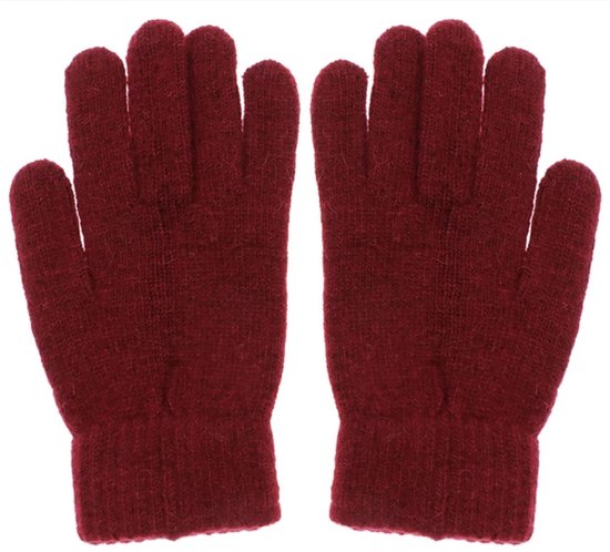 Gebreide handschoenen - Wollen handschoenen - Winter - Koude handen - Wijnrood - Zachte handschoenen