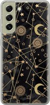 Leuke Telefoonhoesjes - Hoesje geschikt voor Samsung Galaxy S21 FE - Sterren, zon, maan - Soft case - TPU - Sterren - Zwart