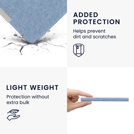 kwmobile e-reader hoesje geschikt voor Tolino Vision 1 / 2 / 3 / 4 HD hoes - E reader flip case met magneetsluiting - Ereader cover - Denim design in lichtblauw van kwmobile — afbeelding 3