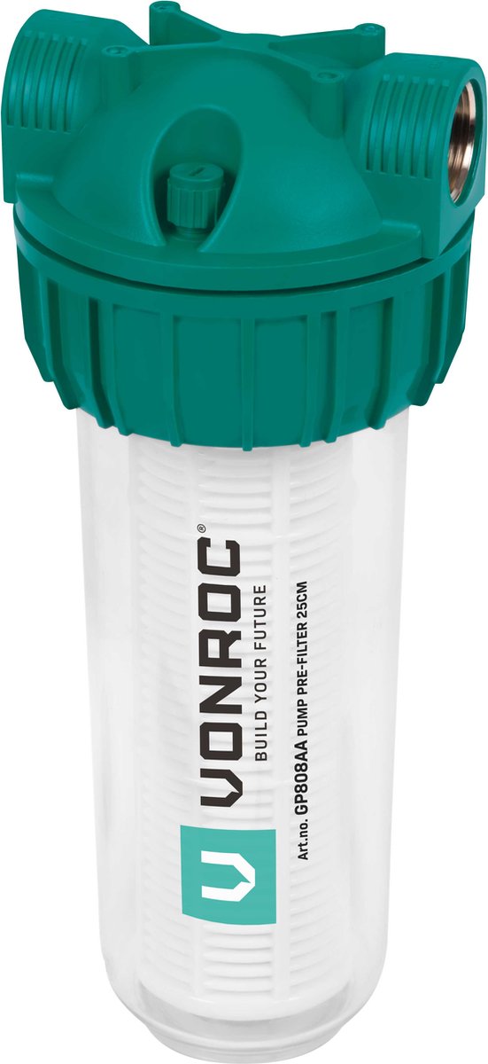 VONROC Voorfilter voor pompen en hydrofoorpompen - 25cm - Max. 4300l/h - Universele voorzetfilter van VONROC — afbeelding 2