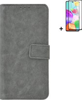 MoDo hoesje Geschikt voor Samsung Galaxy A33 5G - Kunstleer Book Case - Grijs hoesje met full screenprotector
