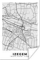 Poster City Map - Zwart Wit - Carte - Izegem - België - Carte - 120x180 cm XXL