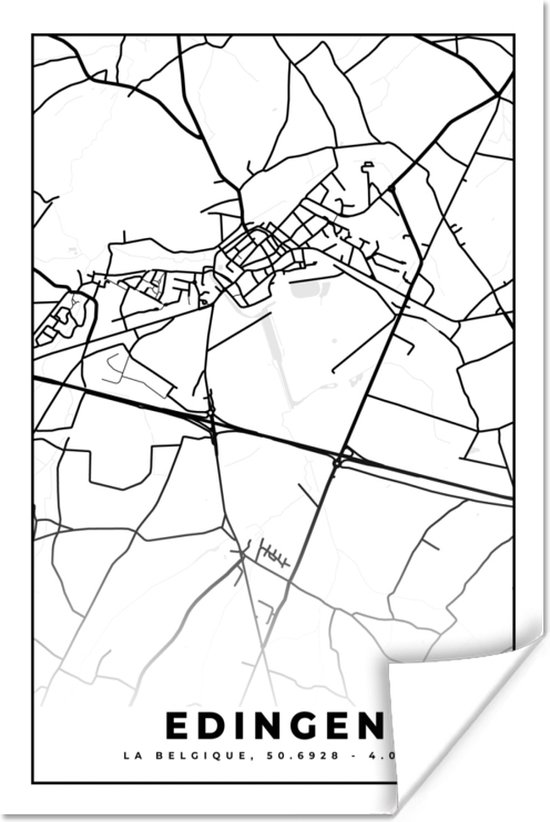 Poster België – Edingen – Stadskaart – Kaart – Zwart Wit – Plattegrond ...