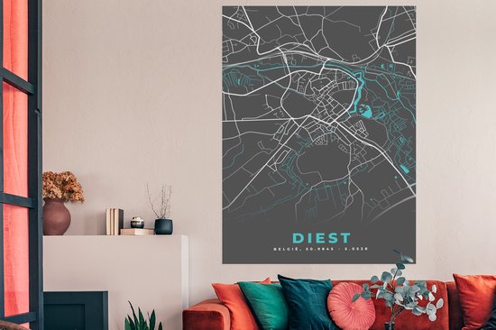Affiche België – Diest – City Map – Map – Blauw – Carte - 120x180 cm XXL