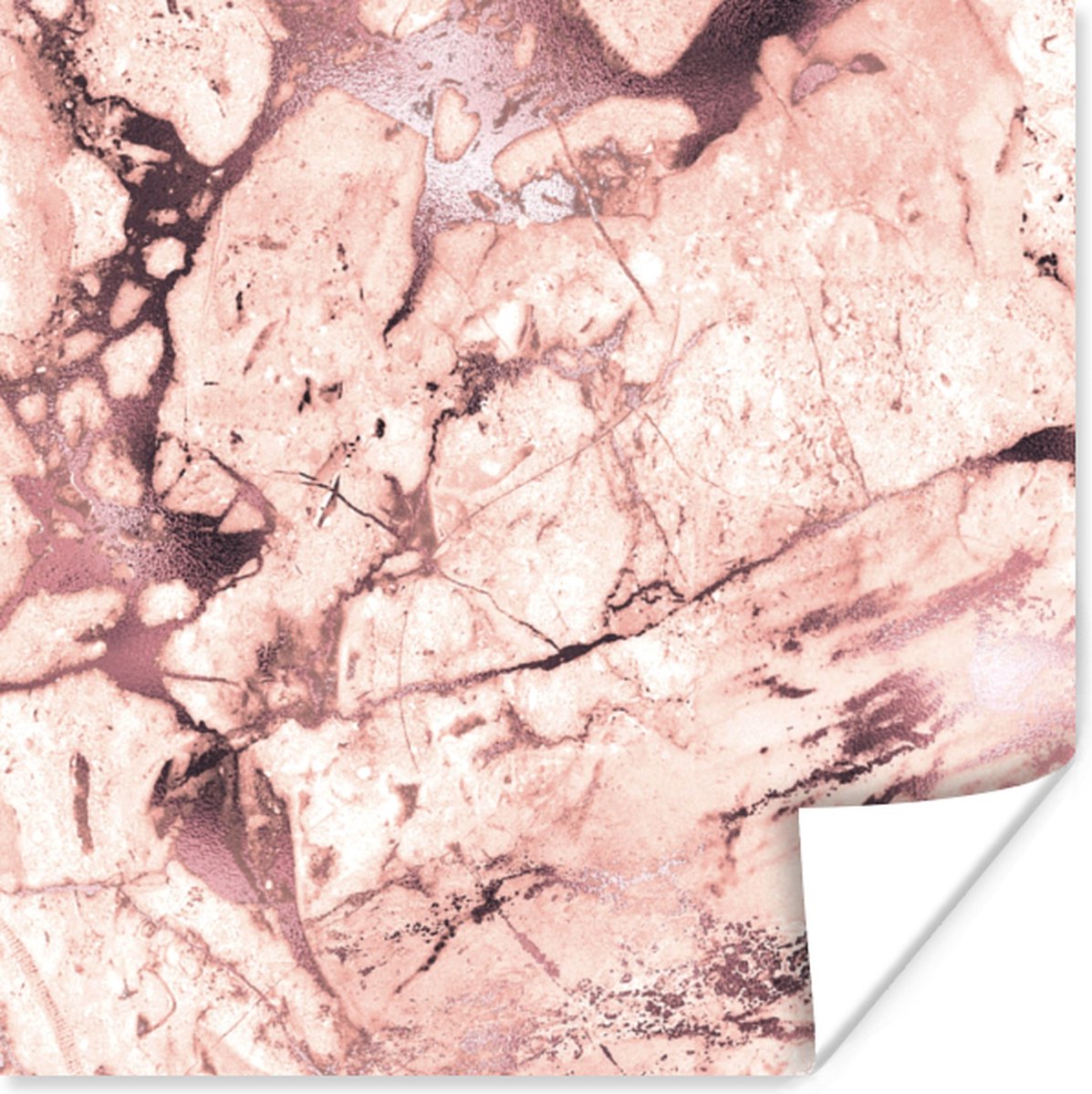 Poster Roze - Marmer - Luxe - 75x75 cm