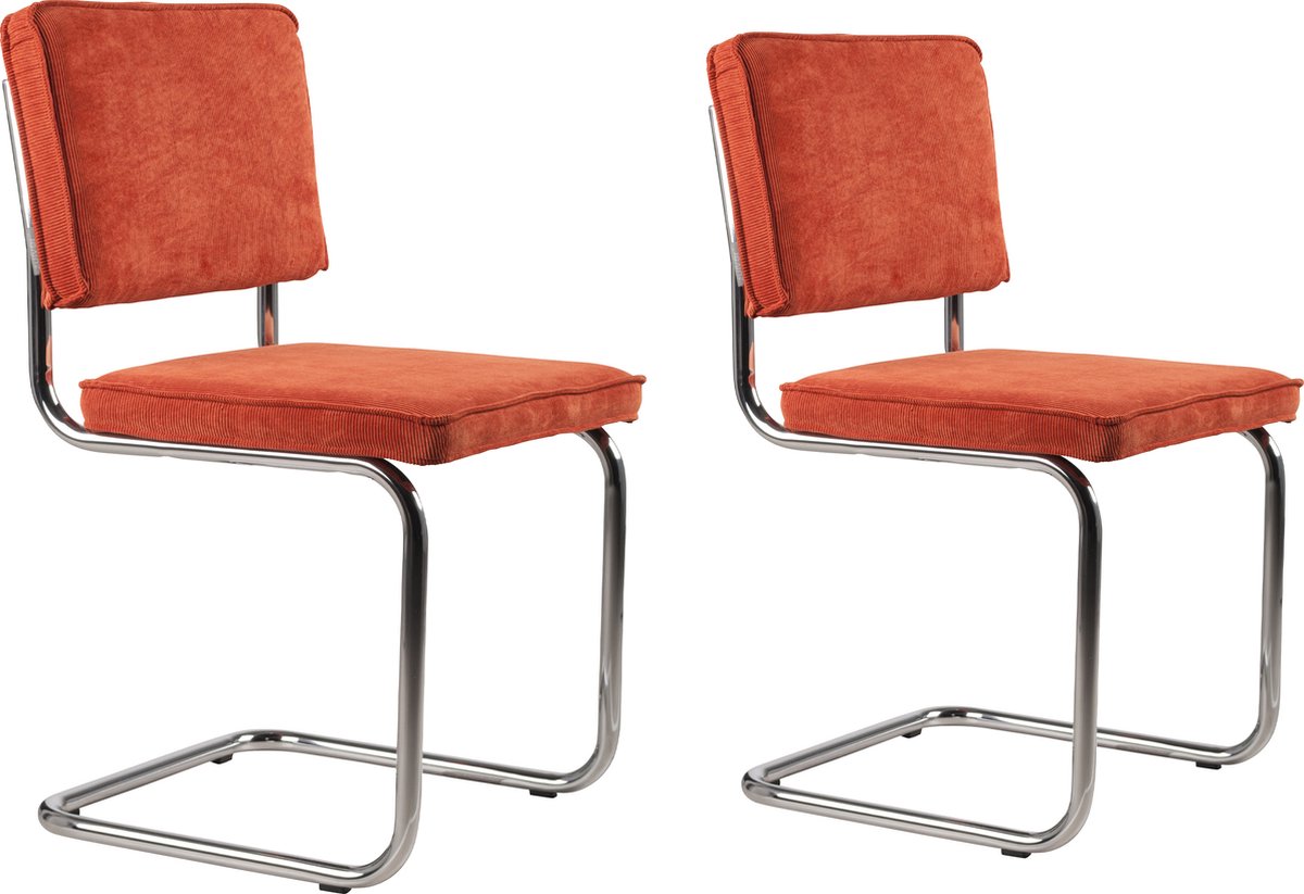 Zuiver Ridge Rib Eetkamerstoelen Oranje - Set van 2
