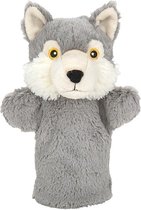 Pluche grijze wolf handpop knuffel 24 cm - Wolven wilde dieren knuffels - Poppentheater speelgoed kinderen