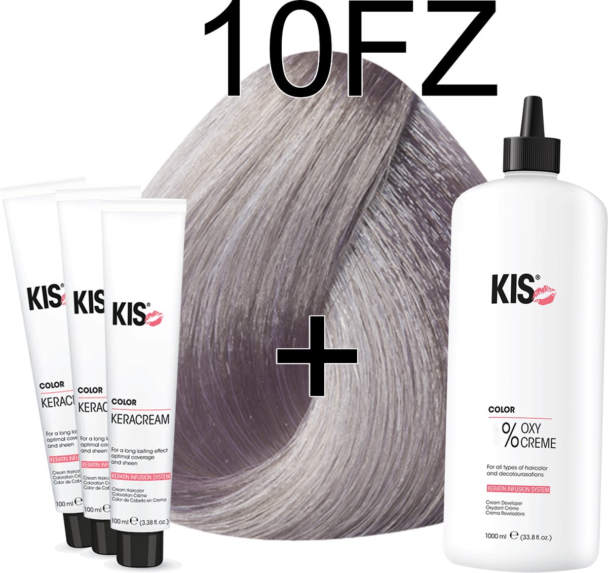 Haarverf set LARGE - 10FZ Zilver grijs | KIS - (3 x haarverf & 1L watersofperoxide)