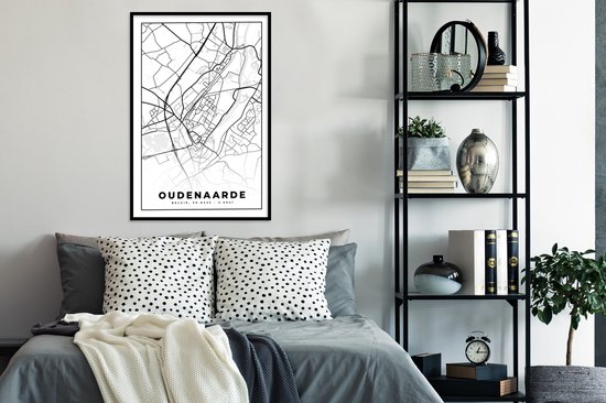 Posters Zwart Wit - Zwart Wit - België - Carte - Plan de Ville - Carte - Oudenaarde - 80x120 cm
