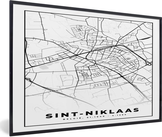 Fotolijst incl Poster Zwart Wit Stadskaart Plattegrond België Zwart Wit Sint bol com