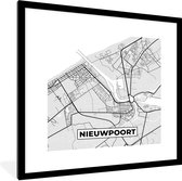 Cadre photo avec affiche Zwart Wit- Plan de la ville - Zwart Wit - Carte - Nieuwpoort - België - Carte - 40x40 cm - Cadre pour affiche