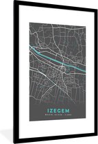 Fotolijst incl. Poster - België – Izegem – Stadskaart – Kaart – Blauw – Plattegrond - 60x90 cm - Posterlijst