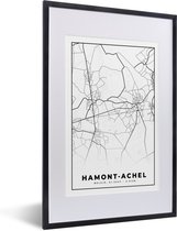 Fotolijst incl. Poster Zwart Wit- Kaart – Plattegrond – Stadskaart – Hamont Achel – België – Zwart Wit - 40x60 cm - Posterlijst