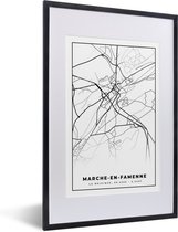 Fotolijst incl. Poster Zwart Wit- België – Marche en Famenne – Stadskaart – Kaart – Zwart Wit – Plattegrond - 40x60 cm - Posterlijst