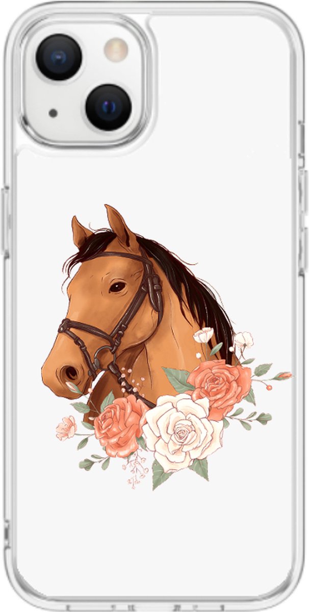 Apple Iphone 13 Mini hoesje transparant siliconen hoesje 13 Mini Paard / Bloemen *LET OP JUISTE MODEL*