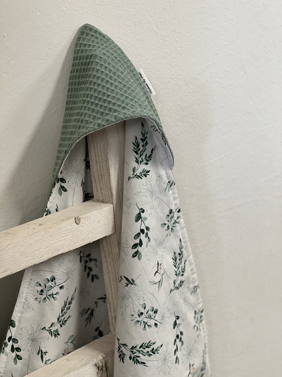 wikkeldoek wikkeldeken omslagdoek oud groen takje vogeltje