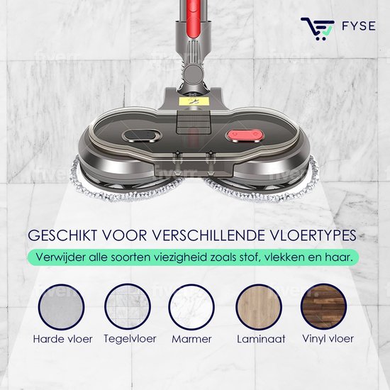 Elektrische Mop dweil voor Dyson Steelstofzuiger - Dweilsysteem voor V7 / V8 / V10 / V11/ V15series - Vloerwisser - Vloermop - Nat & droog Mop