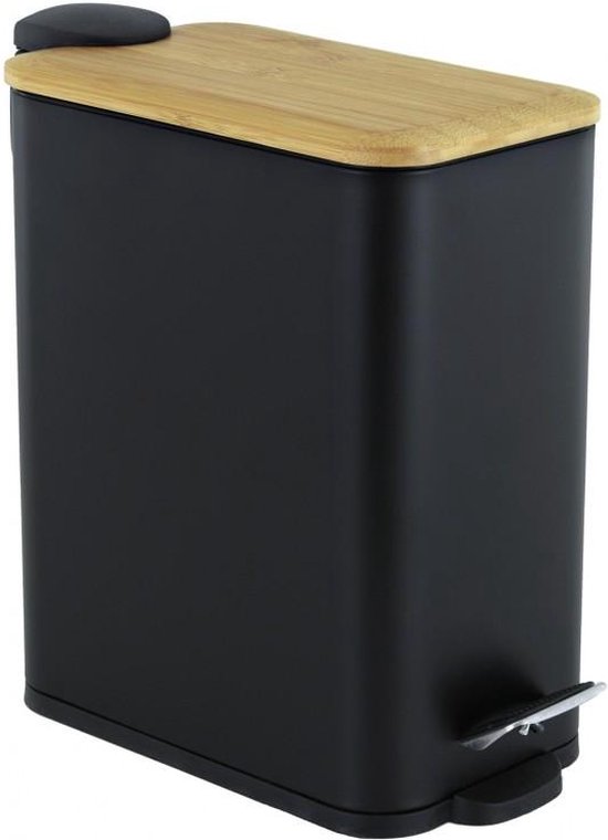 Pedaalemmer - prullenbak badkamer - 5 liter - zwart bamboe