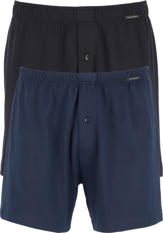 SCHIESSER Cotton Essentials boxershorts wijd (2-pack) - tricot - zwart en donkerblauw - Maat: 4XL