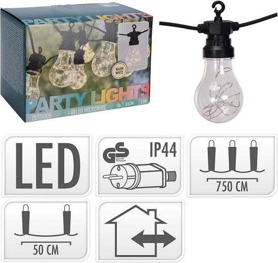 Oneiro’s Luxe Feestverlichting - 10 lamps - 100 LED - warm wit - Tuinverlichting - Lichtsnoer voor buiten - zwart - prikspot – LED – zomer – tuinverlichting