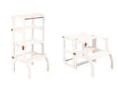 Ette Tete Step 'n Sit - Leertoren - Wit met gouden clips - Inklapbaar tot tafel en stoel - Learning Tower - Montessori inspired - Keukentrap - Keukenhulp - Leerstoel - Veilig -Duurzaam