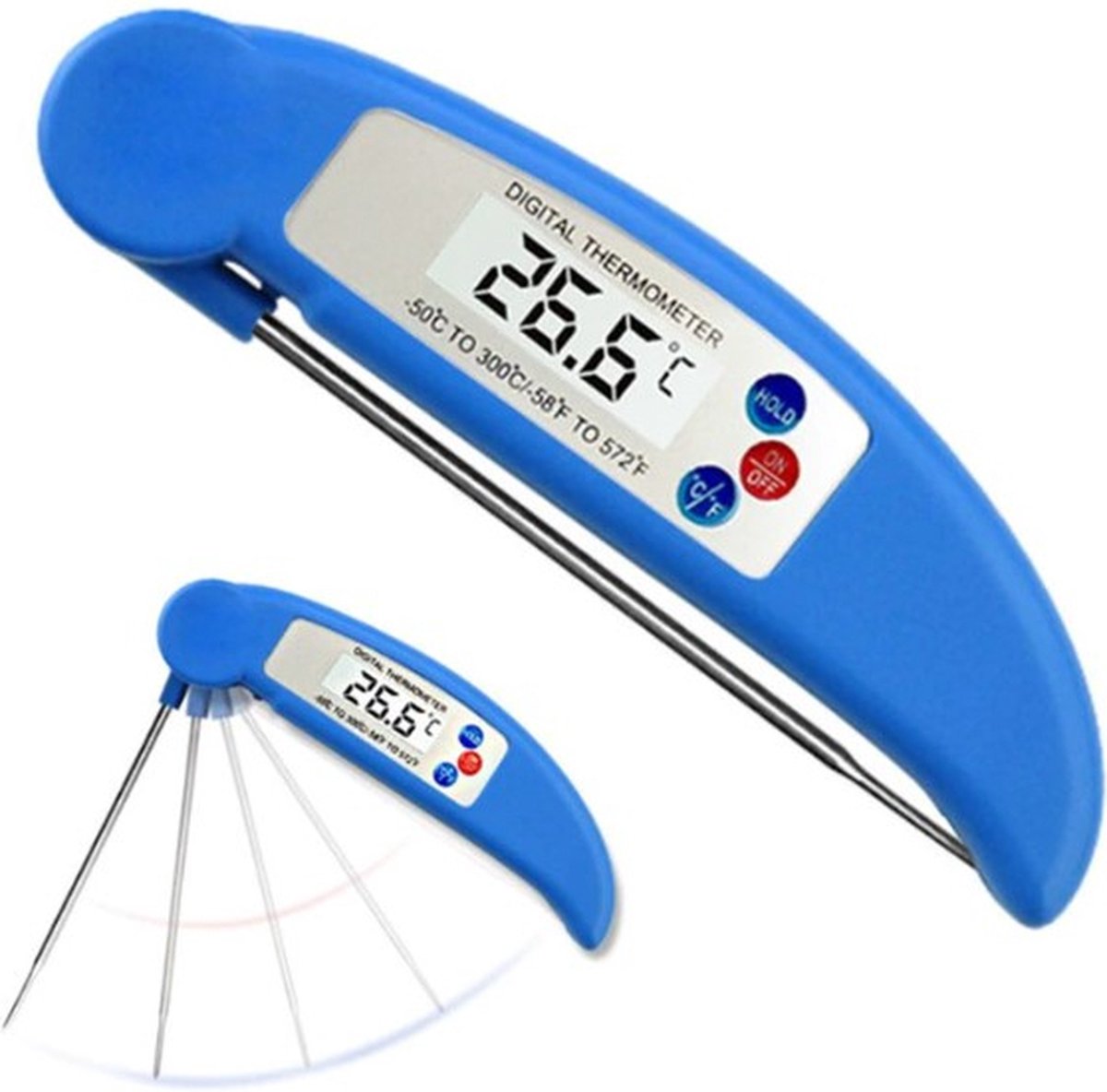 Merkloos Sans marque Voedselthermometer | Digitale Kookthermometer | Vleesthermometer | BQQ thermometer | Inklapbare Kookthermometer Sonde -50°C tot 300°C | Blauw