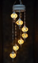 Hanglamp multicolour geel glas mozaïek Oosterse lamp kroonluchter Crèmewit 7 bollen