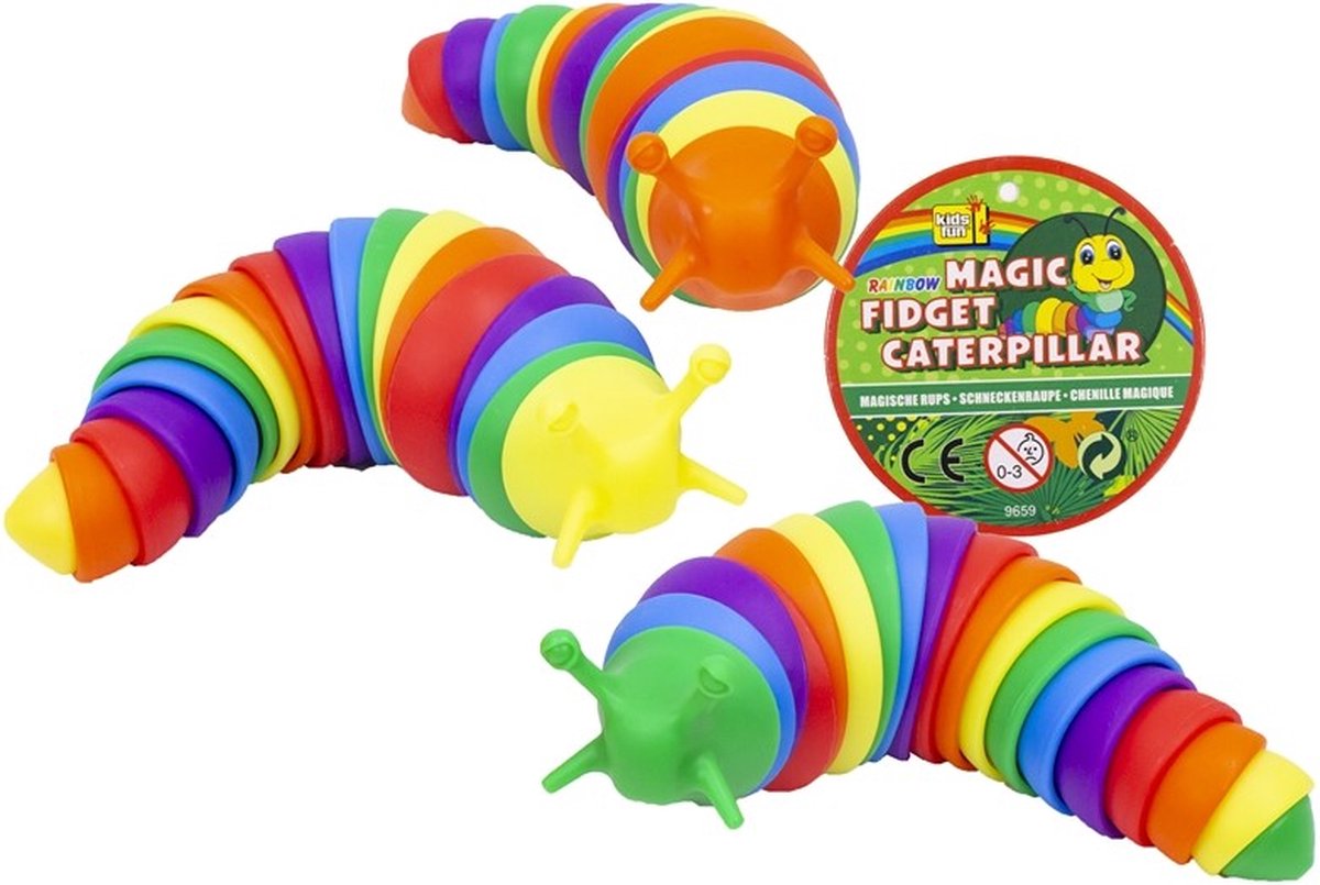 Rainbow Fidget magische rups - 19cm - 1 stuk - Kids Fun by Jono Toys