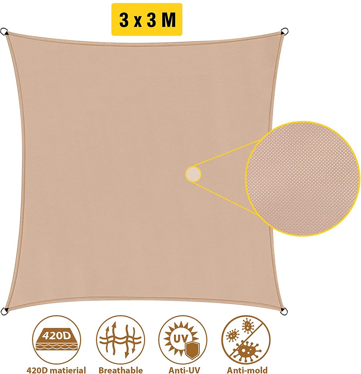 Schaduwdoek Waterdicht Rechthoek Zonnescherm Zeil 2.5